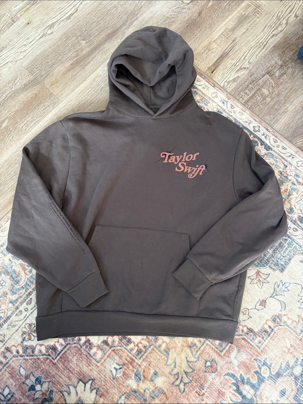 Taylor Swift Graphic Hoodie - Charcoal with Pink Logo Size Large PTP 25”